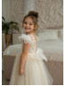 Ivory Sequined Lace Nude Tulle Flower Girl Dress With Detachable Train Ivory Sequined Lace Nude Tulle Flower Girl Dress With Detachable Train